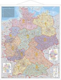 Postleitzahlen-Karte Deutschland 1 : 750 000. Wandkarte Grossformat mit Metallstäben