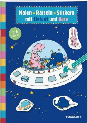 Malen • Rätseln • Stickern mit Elefant und Hase