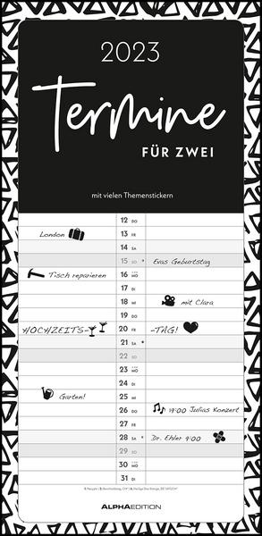 Termine für 2 Black and White 2023 Familienplaner - Timer - Termin-Planer - Couple-Kalender - Familien-Kalender - 22x45