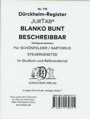 DürckheimRegister® BLANKO-FARBE Beschreibbar für Gesetzestexte mit Stichworten