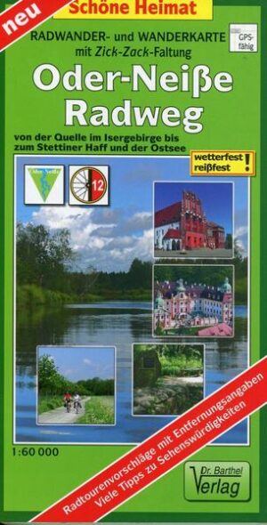 Radwander- und Wanderkarte mit Zick-Zack-Faltung Oder-Neiße-Radweg 1:60 000
