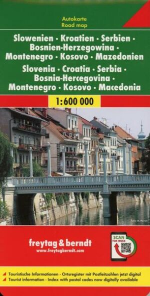 Slowenien / Kroatien / Serbien /  Bosnien-Herzegowina / Montenegro / Kosovo / Mazedonien 1 : 600 000. Autokarte
