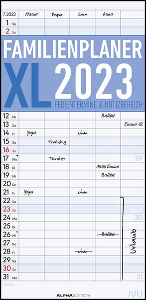 Familienplaner XL 2023 mit 5 Spalten - Familien-Timer 22x45 cm - Offset-Papier - mit Ferienterminen - Wand-Planer - Familienkalender - Alpha Edition