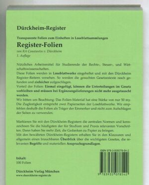 110 DürckheimRegister®-FOLIEN zum Einheften in Gesetzessammlungen