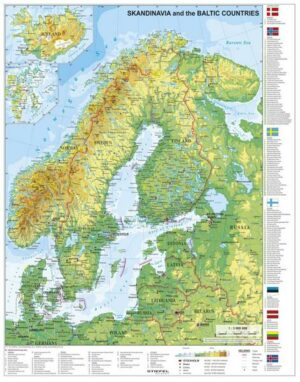 Skandinavien und Baltikum physisch 1 : 30.000 000. Wandkarte mit Metallbeleistung