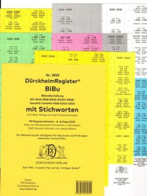 DürckheimRegister® BiBu-BILANZSTEUERRECHT Register für deine AO-AktG-BGB-EStG-EStR-KStG-UStG-GmbHG-HGB-UmwG mit Stichworten