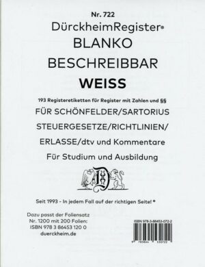DürckheimRegister® BLANKO-WEISS beschreibbar für Gesetzessammlungen
