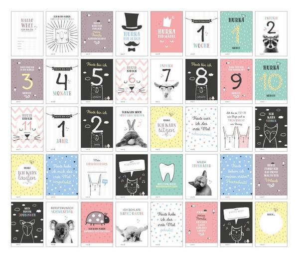 40 Baby Meilenstein-Karten für das 1. Lebensjahr für Mädchen und Junge