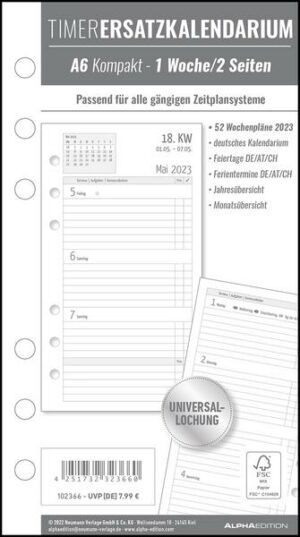 Timer Ersatzkalendarium A6 2023 - Bürokalender - Buchkalender A6 (9