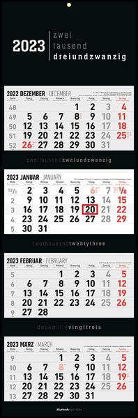 4-Monatskalender Black 2023 - Büro-Kalender 33x100 (geöffnet) - faltbar - mit Datumsschieber - Alpha Edition