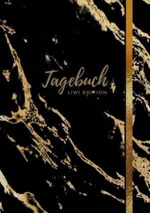 Tagebuch - A5 liniert - 100 Seiten 90g/m² - Soft Cover - Motiv 'Marmor gold auf schwarz' -