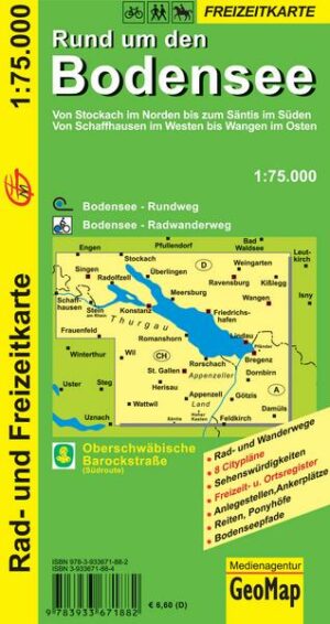 Rund um den Bodensee 1 : 75 000. Rad- und Freizeitkarte