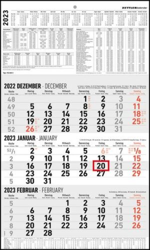 3-Monatskalender groß 2023 - Büro-Kalender 30x48