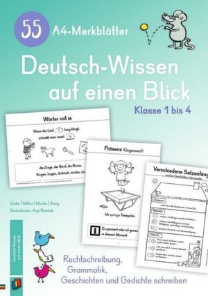 55 A4-Merkblätter Deutsch-Wissen auf einen Blick – Klasse 1 bis 4