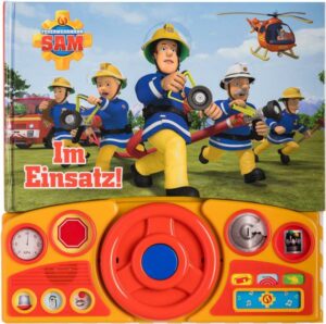 Feuerwehrmann Sam - Im Einsatz! - Soundbuch - Pappbilderbuch mit beweglichem Lenkrad und 13 spannenden Geräuschen für Kinder ab 3 Jahren