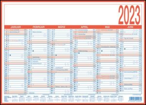 Arbeitstagekalender 2023 - A4 (29 x 21 cm) - 6 Monate auf 1 Seite -  Tafelkalender - auf Pappe kaschiert - Jahresplaner - 908-1315