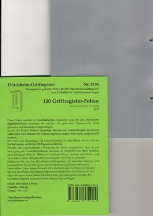 100 DürckheimRegister®-FOLIEN für STEUERGESETZE u.a; zum Einheften und Unterteilen der Gesetzessammlungen