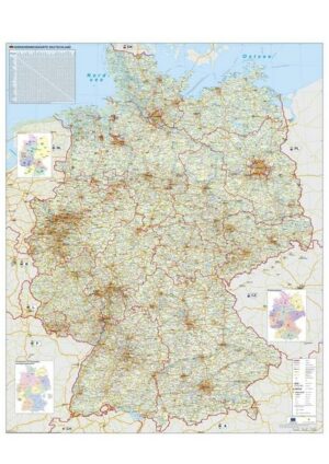 Verkehrswegekarte Deutschland. Wandkarte mit Metallbeleistung gerollt im Kunststoffrohr