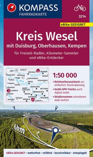 KOMPASS Fahrradkarte 3214 Kreis Wesel mit Duisburg