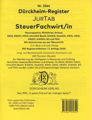 DürckheimRegister® STEUERFACHWIRT/IN 2022 für die Steuergesetze- Richtlinien + Erlasse mit Stichworten