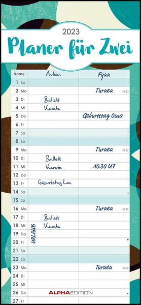 Planer für 2 Colours 2023 - Familienplaner 16x34