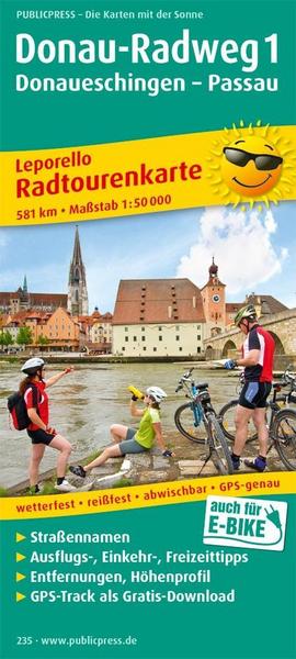 Radtourenkarte Donau-Radweg 01. Donaueschingen - Passau 1 : 50 000