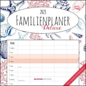 Familienplaner Deluxe 2023 - Broschürenkalender 30x30 cm (30x60 geöffnet) - Kalender mit Platz für Notizen - 5 Spalten - Bildkalender - Wandkalender