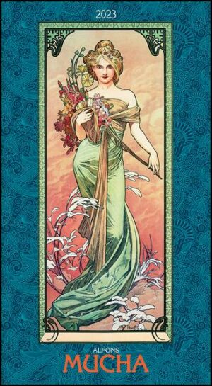 Alfons Mucha 2023 - Bild-Kalender 33x60 cm - Kunstkalender - mit stilvollem Glitzereffekt - Jugendstil - Wandkalender - Alpha Edition