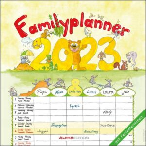 Familienplaner Cartoon 2023 - Broschürenkalender 30x30 cm (30x60 geöffnet) - Kalender mit Platz für Notizen - 6 Spalten - Bildkalender - Wandkalender