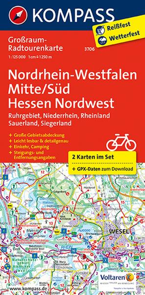 KOMPASS Großraum-Radtourenkarte Nordrhein-Westfalen Mitte/Süd