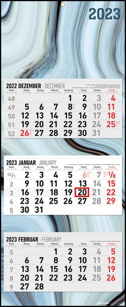 3-Monatskalender Design 2023 - Büro-Kalender 33x80 cm (geöffnet) - faltbar - mit Datumsschieber - Alpha Edition