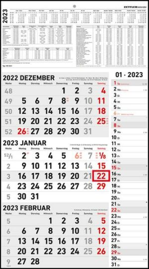 3-Monatskalender Kombi 2023 - Büro-Kalender 33x58