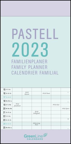 GreenLine Pastell 2023 - Wandkalender - Familien-Kalender - Familienplaner - 22x45