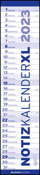 Notizkalender XL BLAU 2023 - Streifenkalender 15x64 cm - Wandplaner - Küchenkalender - schmales Design - eine Spalte - Langplaner