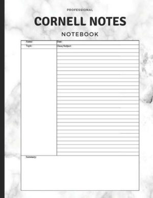 Professional Cornell Notes Notebook: Organize Lectures or Study Points with a Systematic Method; Essential Undated Composition Book with Ruled Lines f