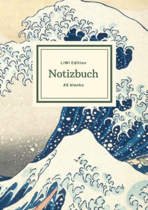 Notizbuch schön gestaltet mit Leseband - A5 Hardcover blanko - Hokusai 'Die große Welle vor Kanagawa' - 100 Seiten 90g/m² -