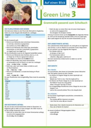 Green Line 3. Auf einen Blick. G8. Klasse 7. Grammatik passend zum Schulbuch - Klappkarte (6 Seiten)