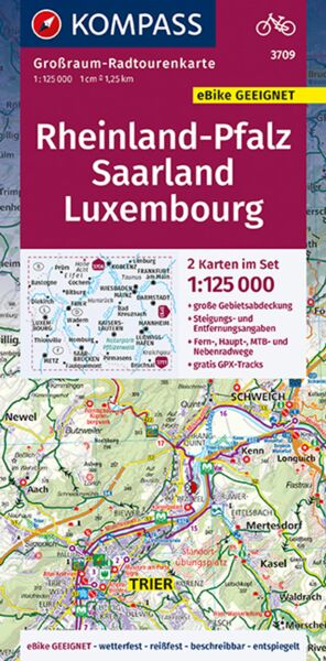 KOMPASS Großraum-Radtourenkarte 3709 Rheinland-Pfalz - Saarland - Luxembourg 1:125.000