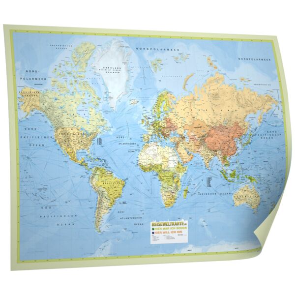 Welt Reiseweltkarte foliert und beleistet inkl. Magnetkugel